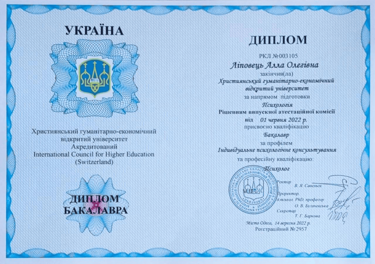 Диплом бакалавра психології